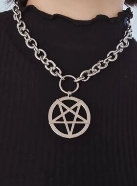 Punk Pentacle Inverted Pentagram Necklace for Men Clavicle C