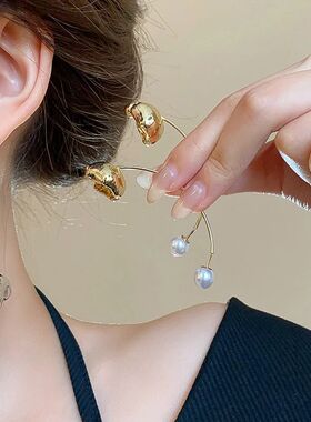 Silver Needle Pearl Flower Drop Earrings for Women Luxury Ex