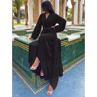 Women  2 Piece Set   Dresses Jalabiya Morocco Sashes Dubai O