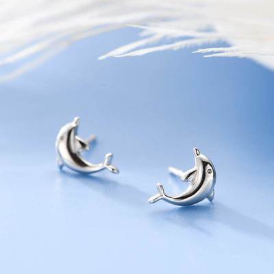 Silver Color Piercing Animals Dolphin Stud Earrings For Wome