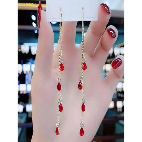 Fashion Rhinestone Water Drop Long Tassel Earrings For Women