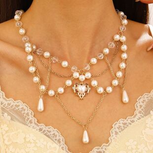 Victorian Gothic Cross Rosary Necklace With Chain Charm Hand