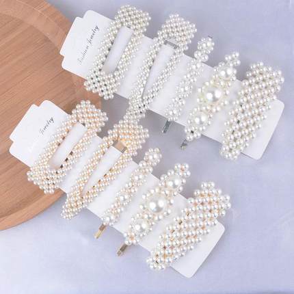 5Pcs/Set Fashion Pearl Hair Clip Snap Button Hair Pins for W