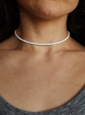 Bohemia White Bead Choker Necklace For Women Vintage Chain N