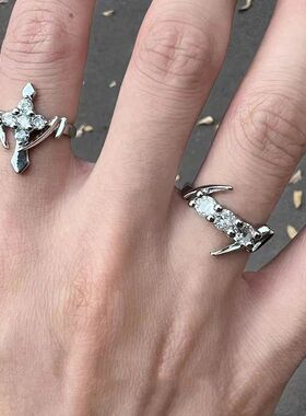 Punk Hip Hop Crystal Cross Ring for Women Men Girls Design B
