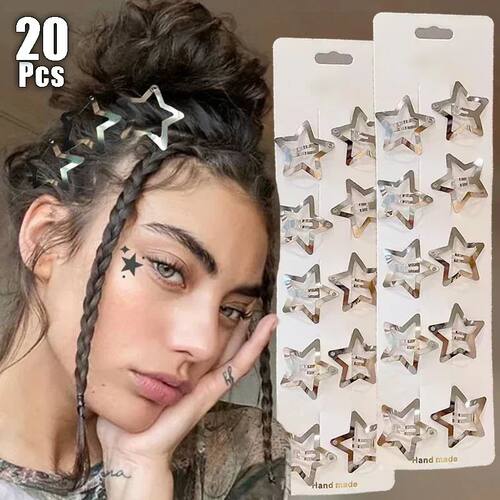 Simple Y2K Filigree Penagram Sar Meal Snap Hair Clips for Gi
