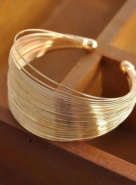Exaggeraed Gold Color Muli-Layer Open Cuff Bangles for Women