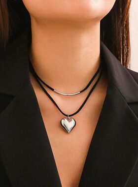 Adjustable Chain Choker Simple Large Love Heart Pendant Neck