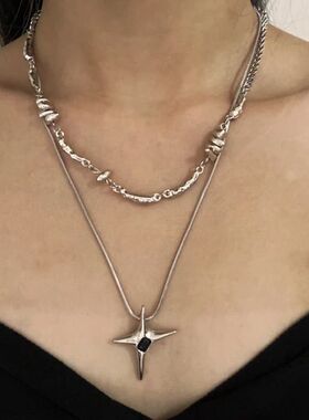 Gohic Punk Silver Color Meal Cross Necklaces for Women Men H
