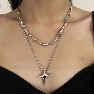 Gohic Punk Silver Color Meal Cross Necklaces for Women Men H