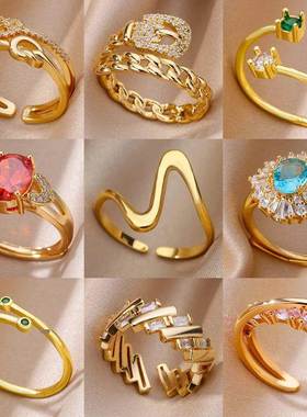 Zircon Stone Rings for Women Stainless Steel Gold Color 2024