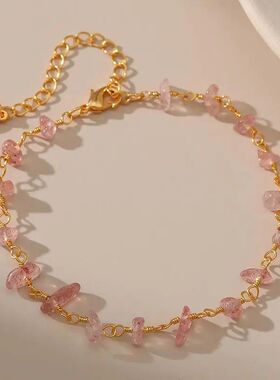 Luxury Geomeric Irregular Shape Pink Crysal Sone Bracele for