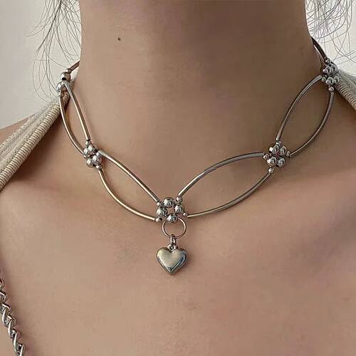 Love Heart Pendant Beads Flower Necklace for Women Korean Fa