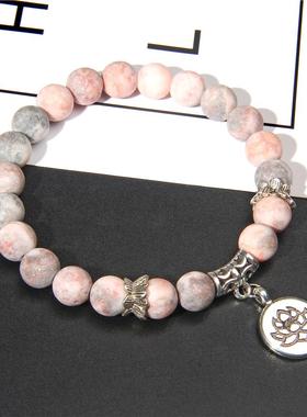 Handmade Natural Stone Lotus Ohm Buddha Beads Bracelet Pink