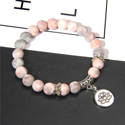 Handmade Natural Stone Lotus Ohm Buddha Beads Bracelet Pink