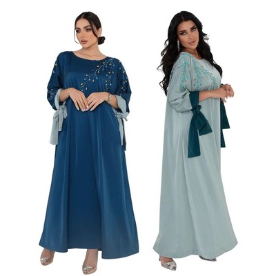 Morocco  Dress Women Diamond Satin  Lace-up Party Kaftan A-l