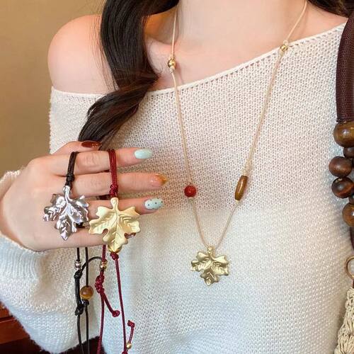 Woven Rope Maple Leaf Pendant Necklace for Women  New Ethnic