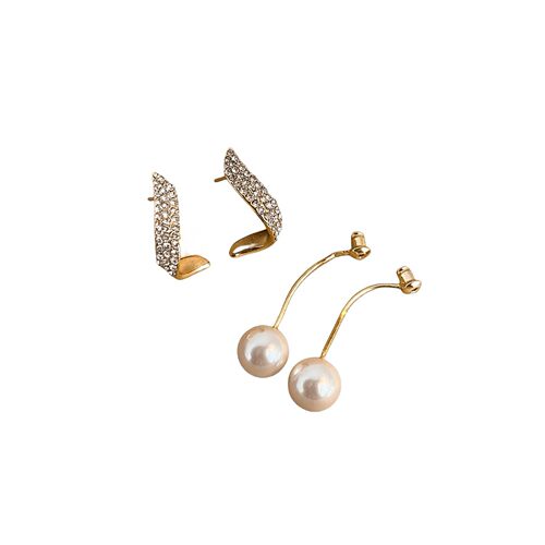 2pcs Elegant Faux Pearl And Rhinestone Long Drop Earrings Fo