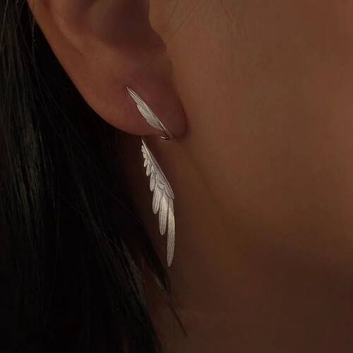 Silver Color Angel Wings Stud Earrings for Women Unique Desi
