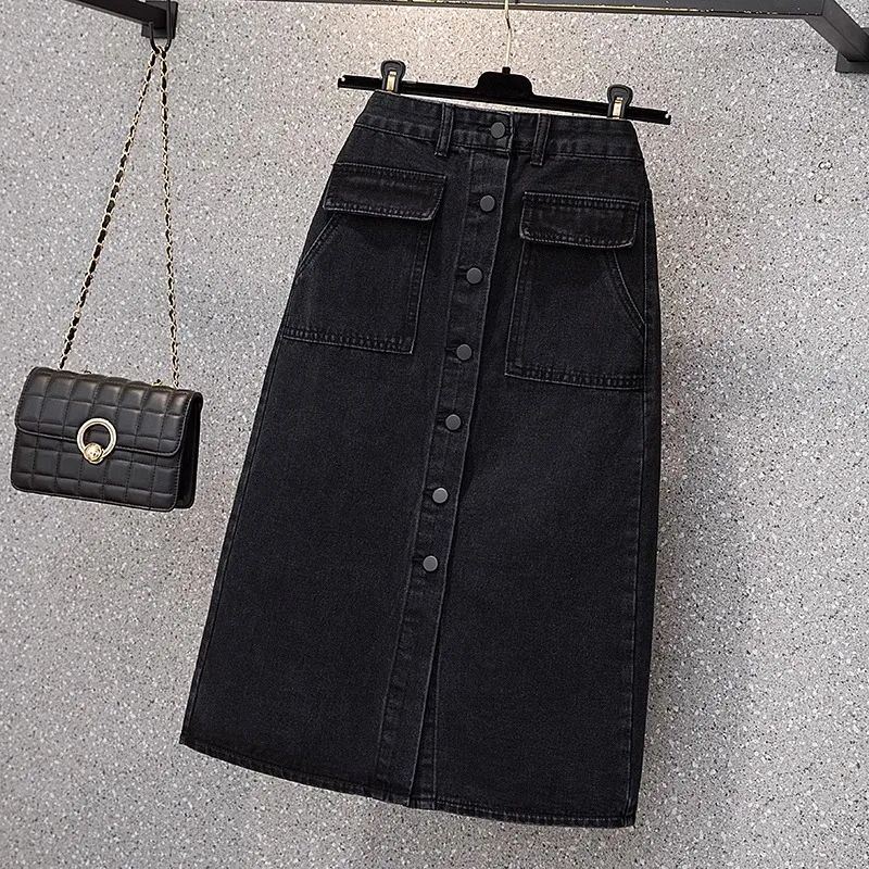 Oversized Women Black Denim Skirts Autumn New High Waist Sin