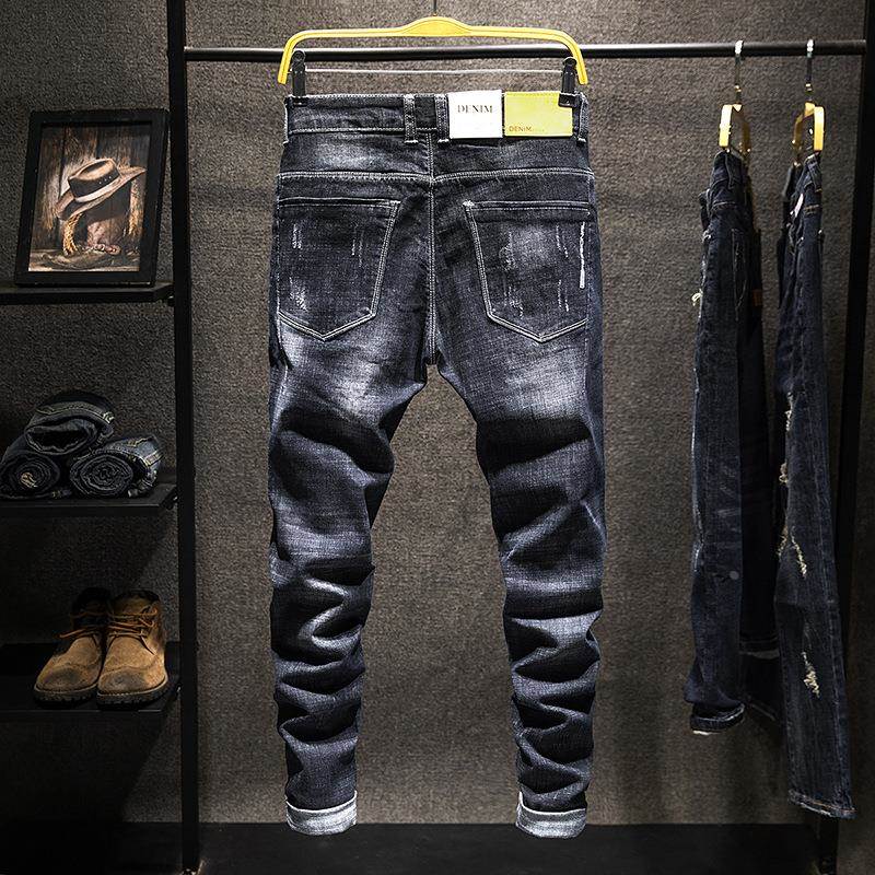 Ripped Jeans Men Slim Fit Sretch Printed Fashion Designer Sr