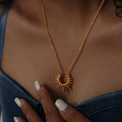 Unique Sun Pendant Necklace for Women 18K Gold Plated No Fad