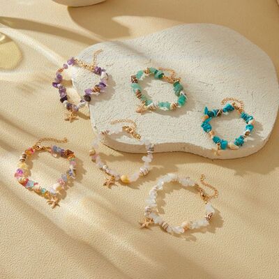 Seashell Beaded Colorful Sone Bracele wih Sarfish Pendan She
