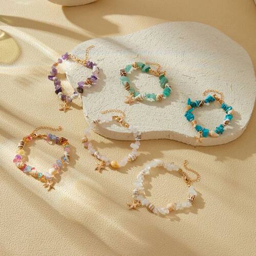 Seashell Beaded Colorful Sone Bracele wih Sarfish Pendan She