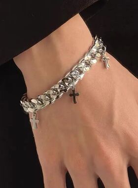 Punk Sainless Seel Cross Charm Bracele for Men Women Hiphop
