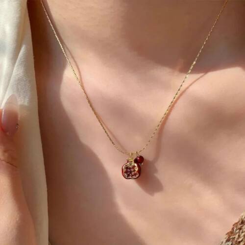 New Red Pomegranae Pendan Necklace Women Exquisie Tassel Col
