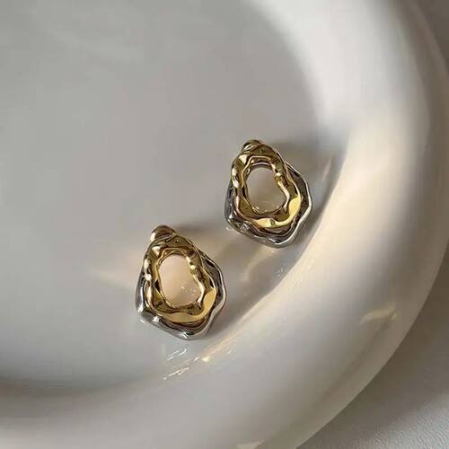 Two Tone Metal Drop Earrings for Women Geometric Irregular R