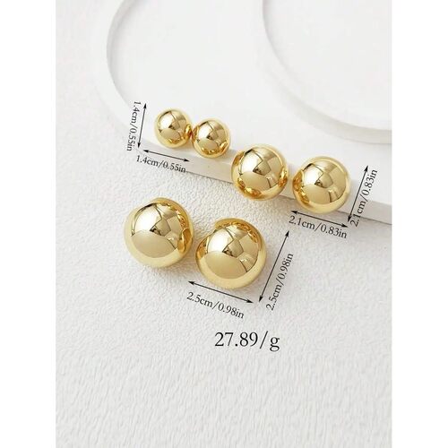 3 Pairs Glossy Ball Stud Earrings Set For Women Daily Wear