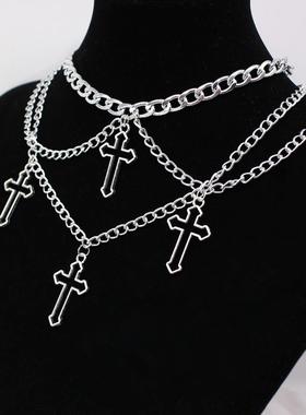Goth Setwear Necklaces Grunge Cross Pendants Women Men Neck
