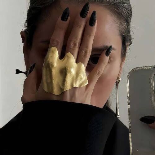 Exaggerated Metal Irregular Pleated Joint Ring for Women Men