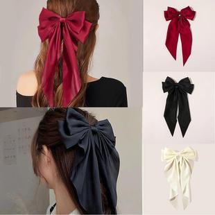 Large Elegant Ribbon Bow Hair Clip for Women Simple Retro So