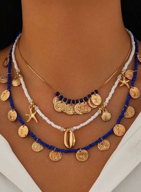 Ingemark 3Pcs/Set Boho Seed Beads Chain Necklace for Women B