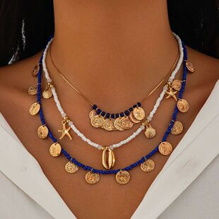 Ingemark 3Pcs/Set Boho Seed Beads Chain Necklace for Women B