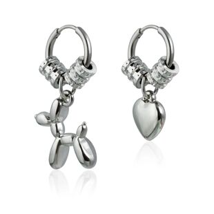 Cute Balloon Dog Asymmetry Heart Shape Pendant Earrings for