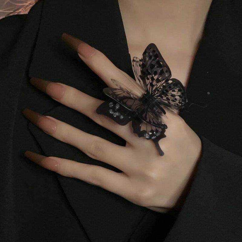Exaggerated Big Butterfly Ring Retro Dark Ring Adjustable Go