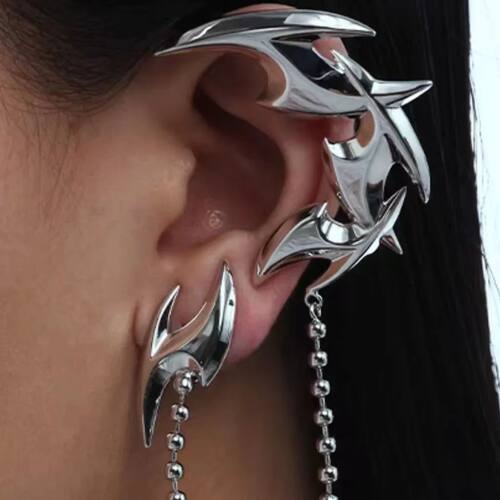 Punk Darts Shape Chain Tassel Clip Stud Earrings for Women E