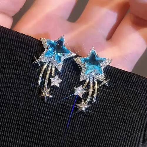 Unique Design Exquisite Blue Star Zircon Earrings for Women
