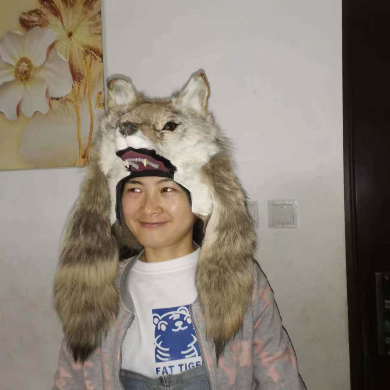 仿真狼头摆件可以手工狼头帽抖音同款狼头帽网红周安安同款狼头帽