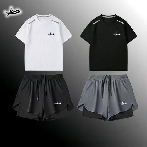 夏季速干透气反光田径跑步套装男