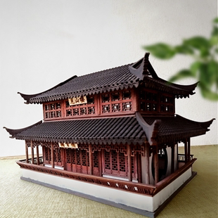diy见山楼中国木制古建筑拼装 模型积木手工木质立体拼图仿真玩具