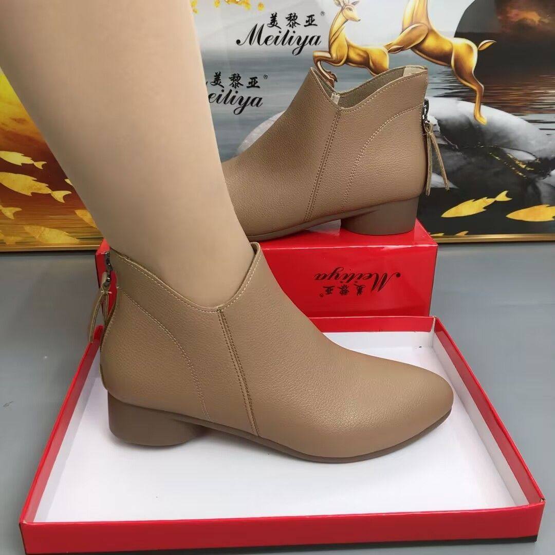 真皮女鞋尖头软底单靴2025春秋新款低跟短靴防滑气质时尚百搭女靴,女鞋,时装靴,淘宝优惠券,粉丝福利购,淘宝优惠卷