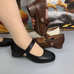 软底低跟单鞋女2026年春夏新款低跟软皮复古软面浅口一字带小皮鞋