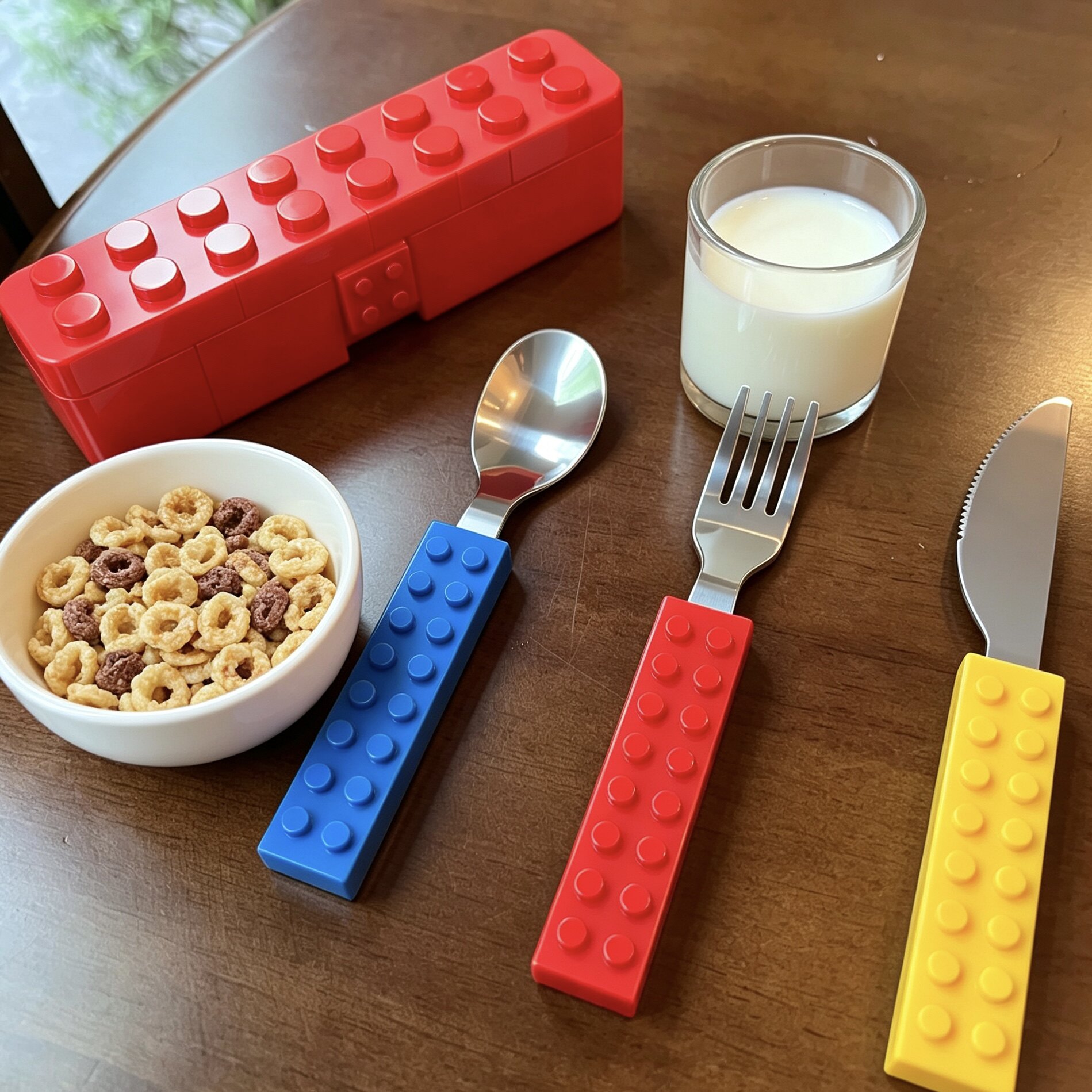 爱莉卡贝叶  积木风创意美式卡通不锈钢餐具勺叉刀组合套装