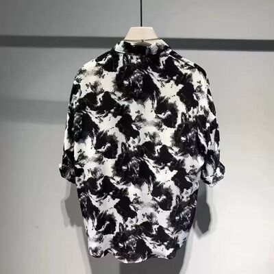 水墨画衬衫男短袖夏季冰丝宽松休闲寸衫潮牌上衣半袖帅气dk花衬