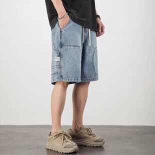 外穿薄款 男潮牌夏季 美式 痞帅宽松五分裤 工装 子男休闲中裤 牛仔短裤