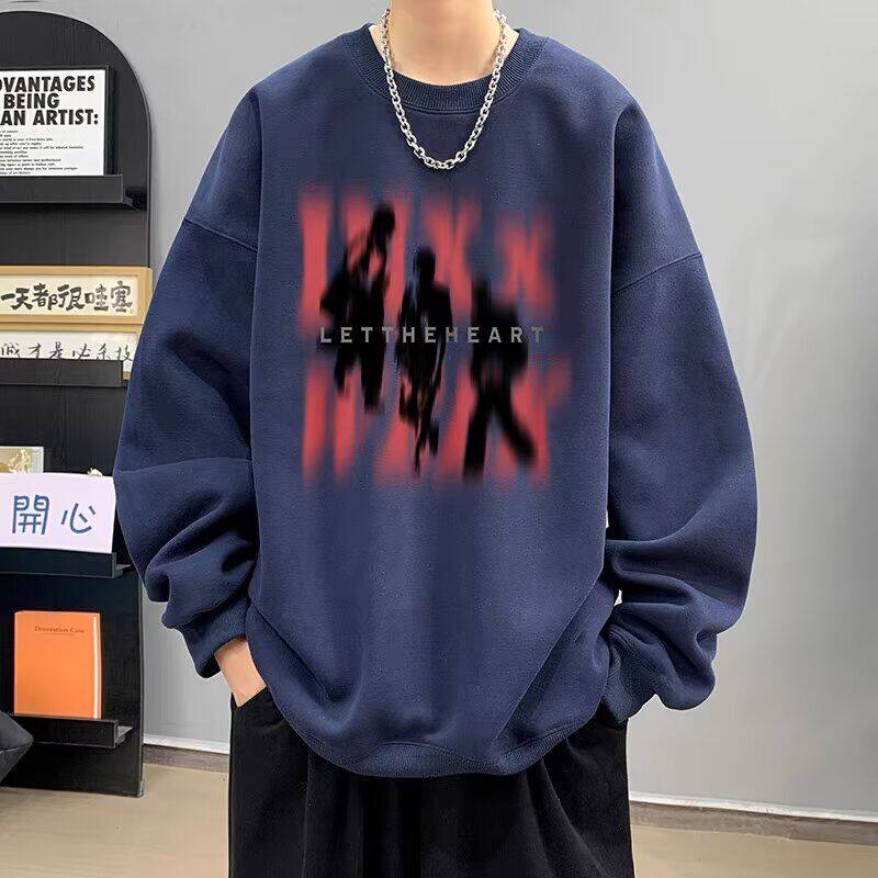 印花秋冬卫衣男2024年春秋季韩版新款圆领宽松上衣chic港风潮流潮